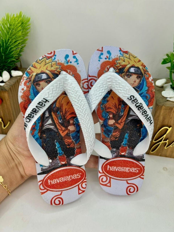 Havaianas Masculina Infantil - Naruto Branco e Laranja