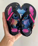 Havaianas Correia Infantil - Stitch Preto e Rosa