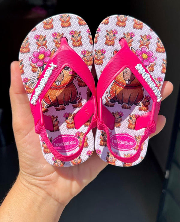 Havaianas Correia Infantil - Capivara Rosa