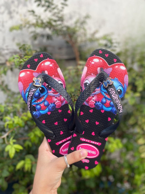 Havaianas Estampadas Feminina - Stitch Preto e Rosa